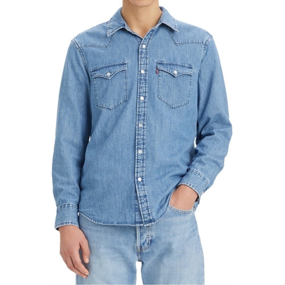 Levi's Men Classic Denim Snap Button Standard Western Streetwear Stonewash Shirt